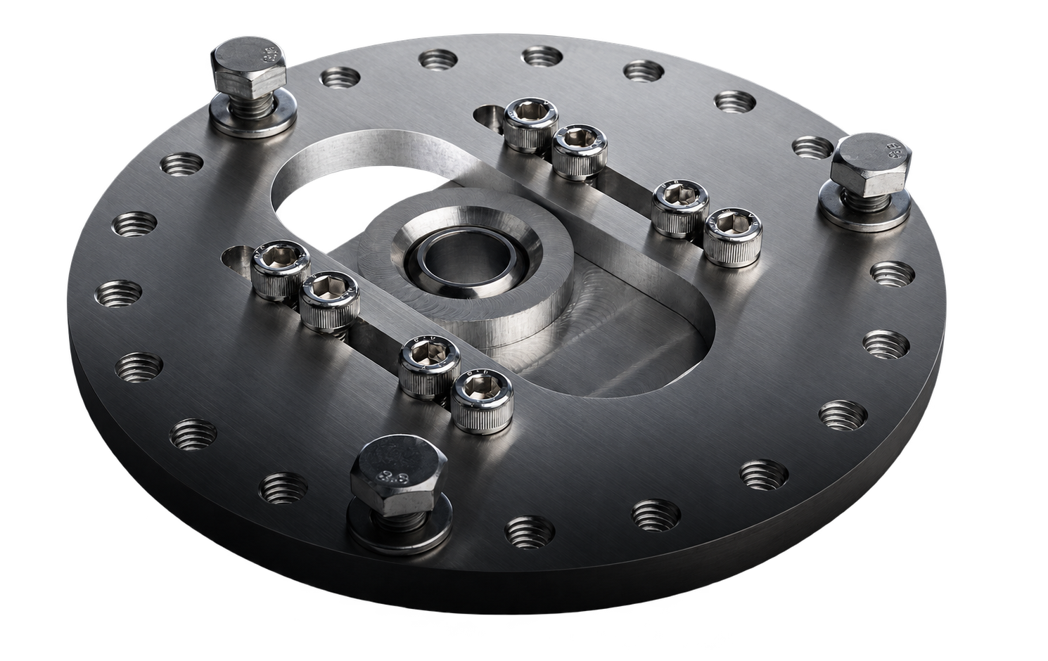 Circular machined wheel spacer assembly with mounting studs
