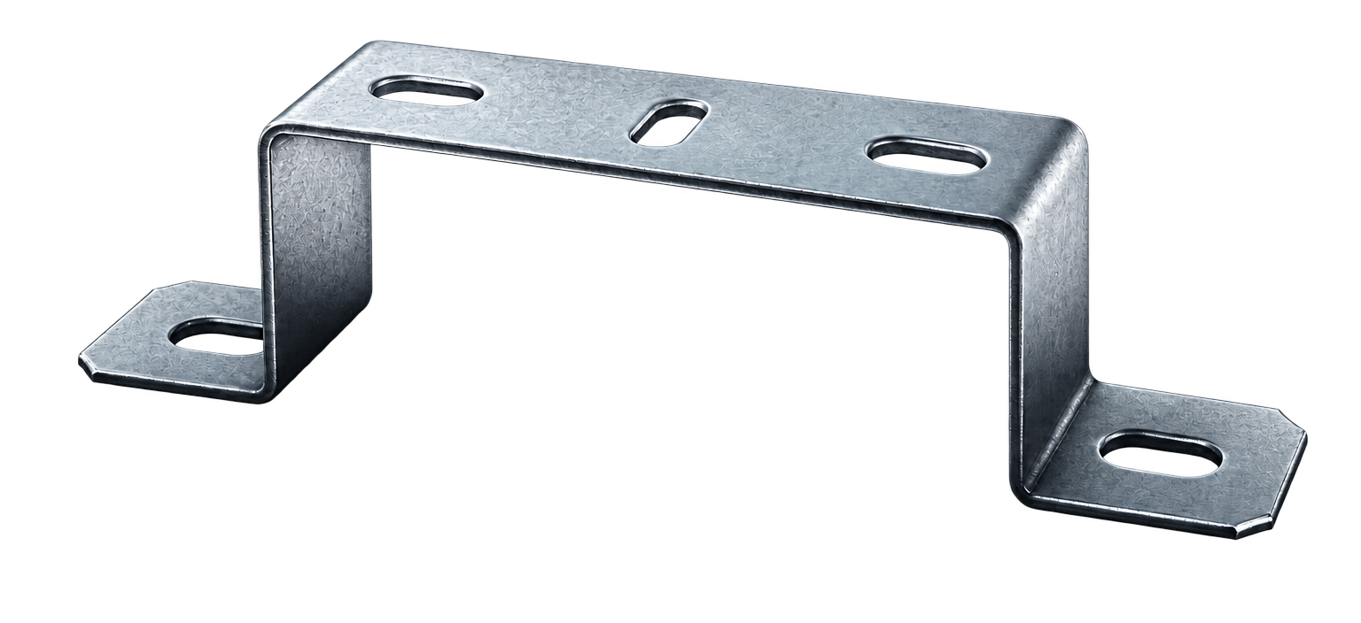 Formed metal mounting bracket with slotted holes and two mounting feet
